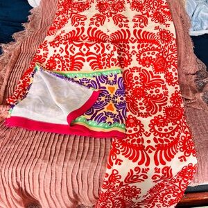 Zara Red and Cream Floral-Print Silk Scarf